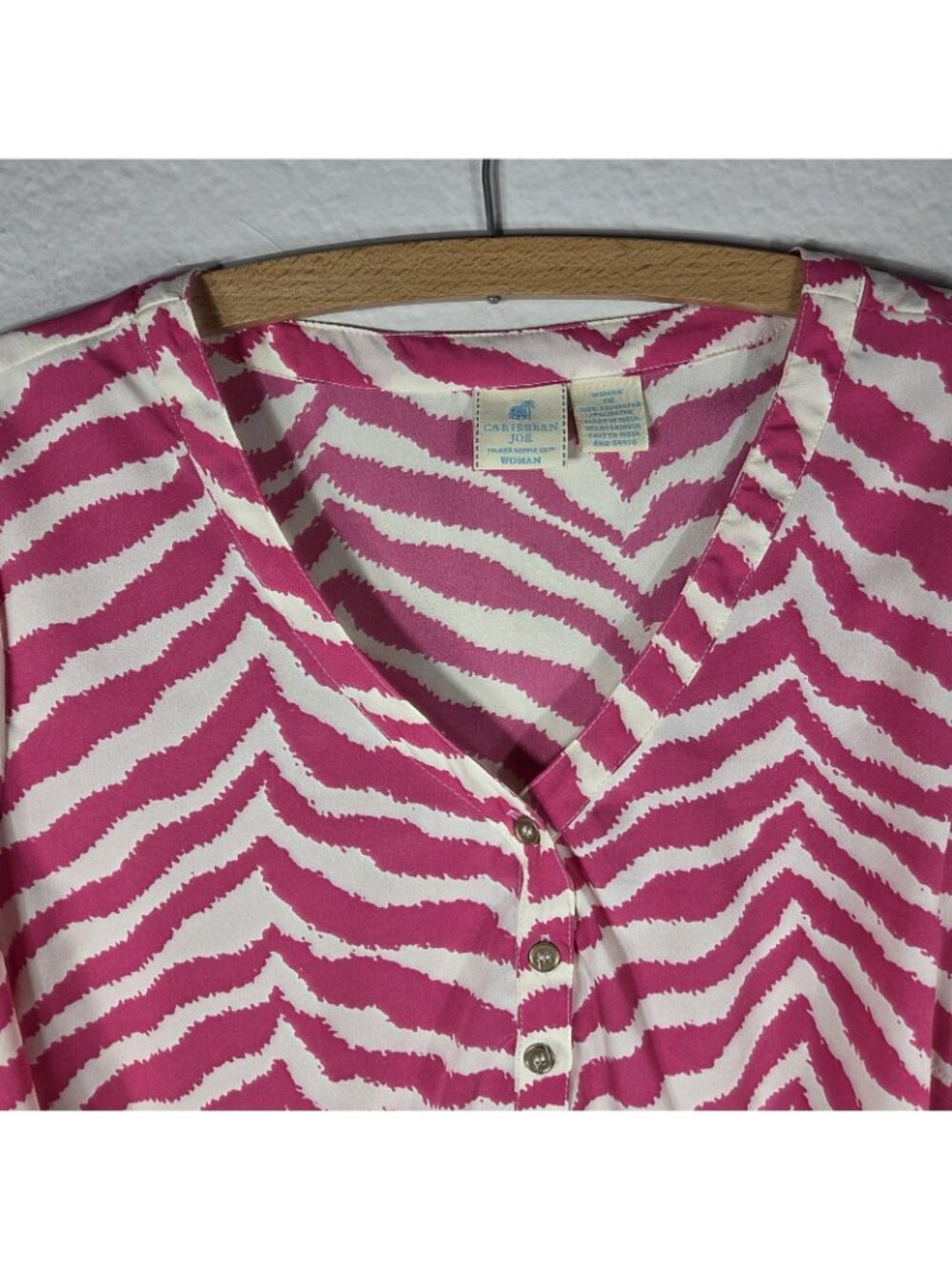 Caribbean Joe Pink Zebra Print Roll Tab Top Blouse Plus Size 1X V-Neck - Picture 4 of 14